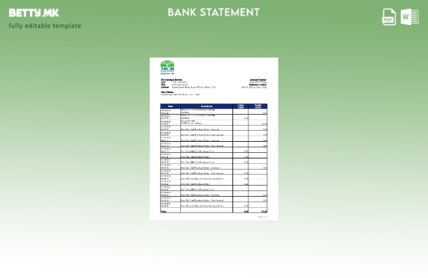 Модерен стил ОАЕ MCB извод од банкарски ексел шаблон